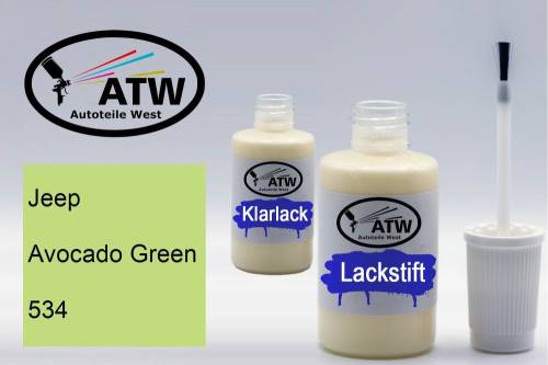 Jeep, Avocado Green, 534: 20ml Lackstift + 20ml Klarlack - Set, von ATW Autoteile West.